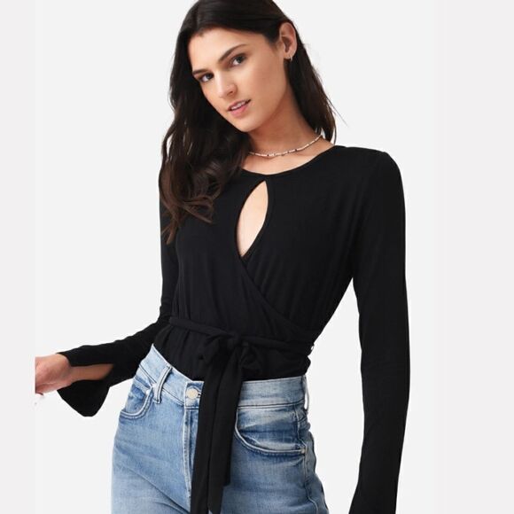 SIMKHAI Jeneen Clean Stretch Jersey Ls Wrap Top NWT XS - Picture 4 of 11